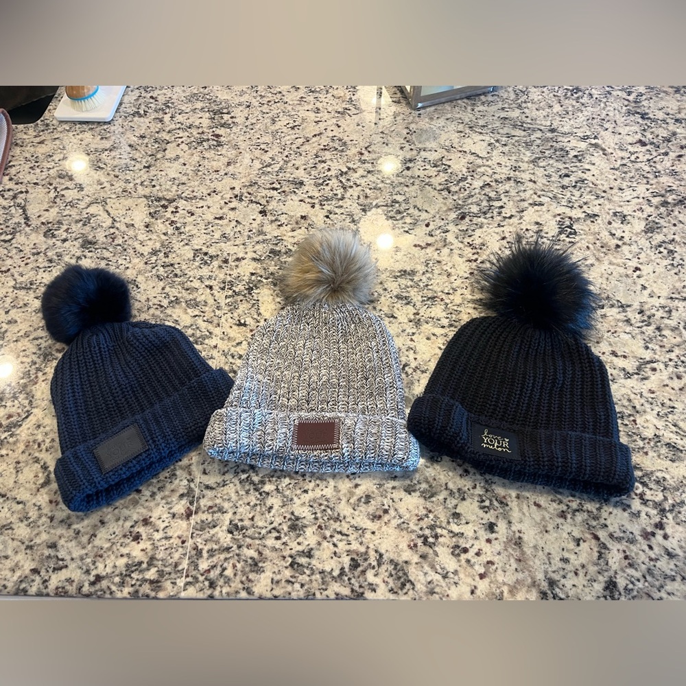 Love Your Melon Knit Beanie Trio - Black, Gray, and Blue